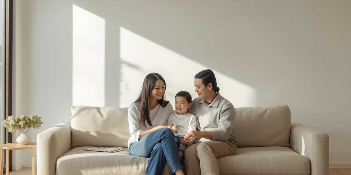 Happy family in living room